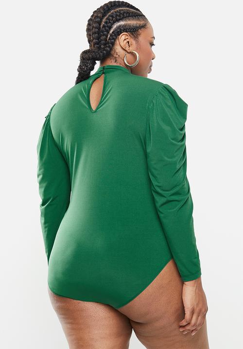 Blake - Drape sleeve bodysuit with turtleneck - emerald