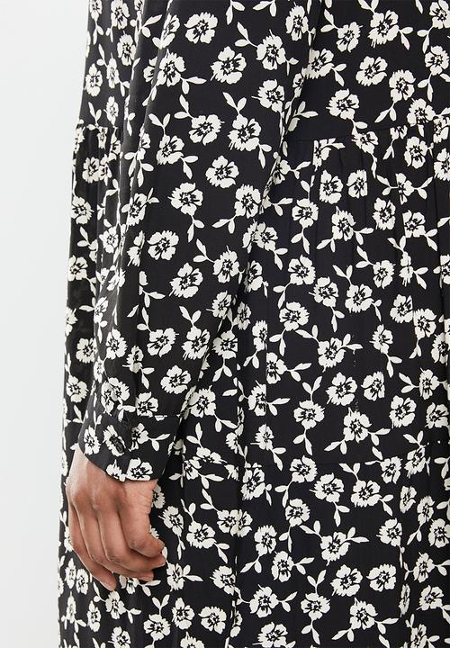 Blake - Printed collared tiered midi dress - black 