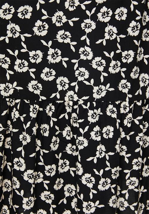 Blake - Printed collared tiered midi dress - black 