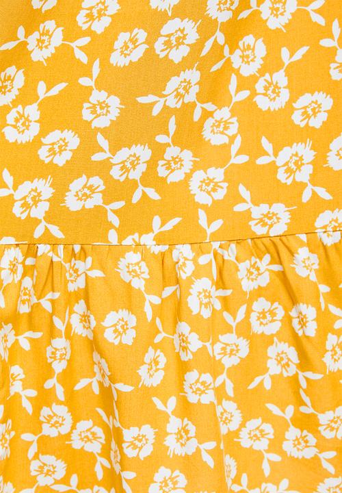 Blake - Printed collared tiered midi dress - mustard