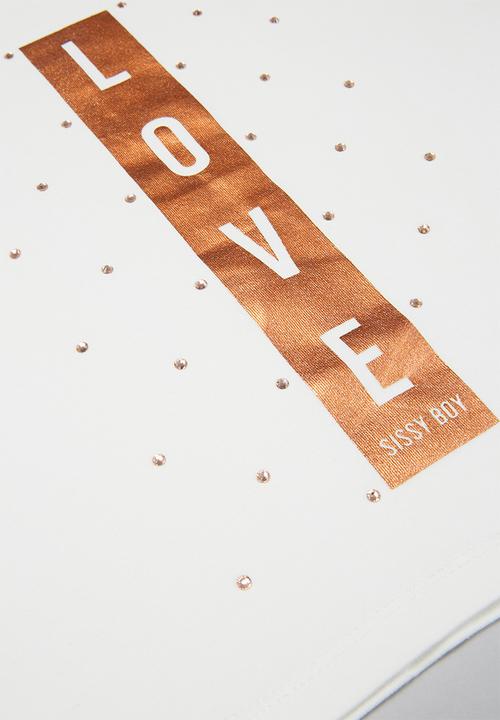 SISSY BOY - Love' foil logo top, loosely fitted - off white