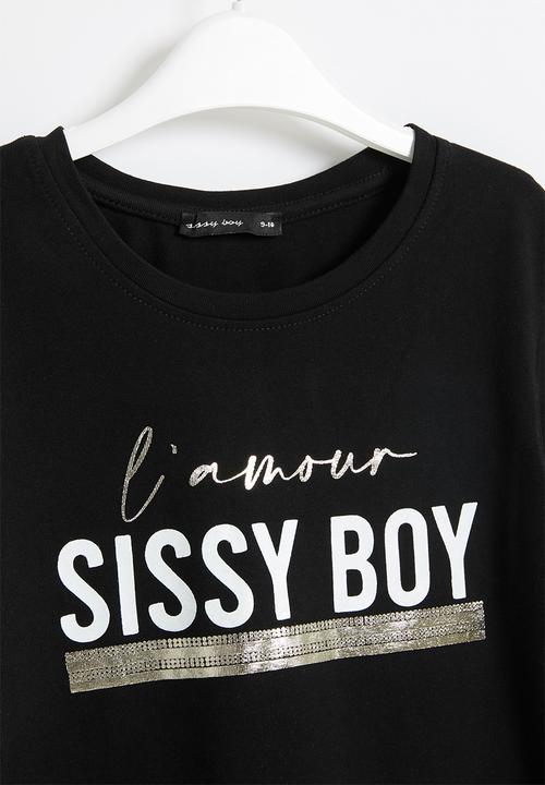 SISSY BOY - Basic 3/4 sleeve top with branded artwork - black