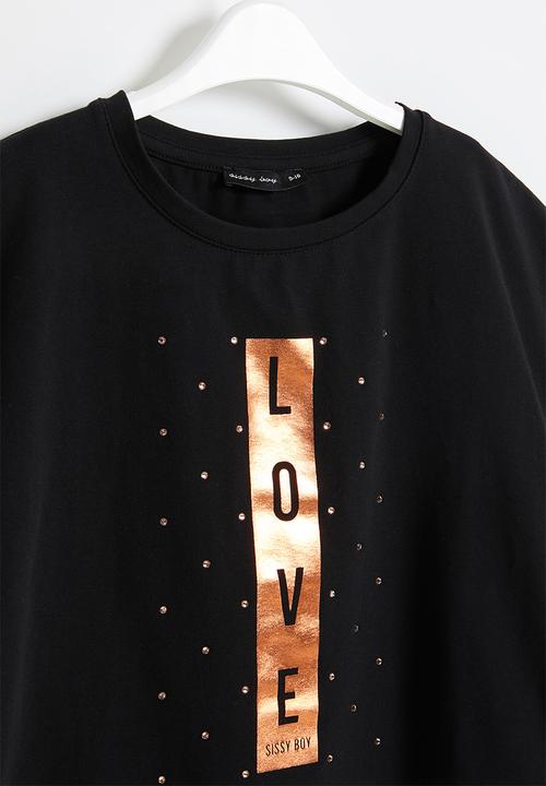 SISSY BOY - Love' foil logo top, loosely fitted - black