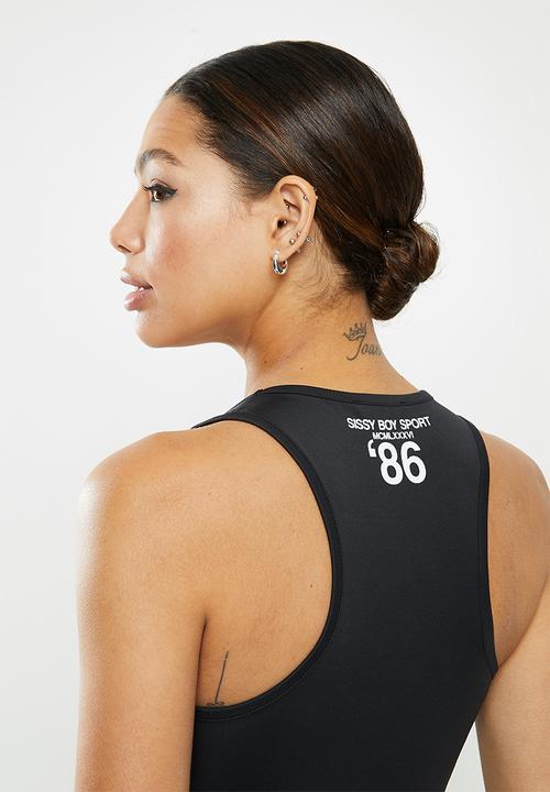 SISSY BOY - Crop racer back top - black