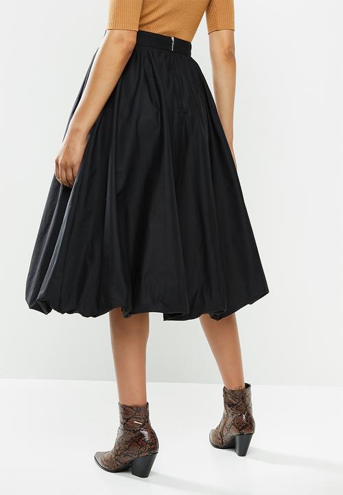 VELVET - Poplin bubble midi skirt - black