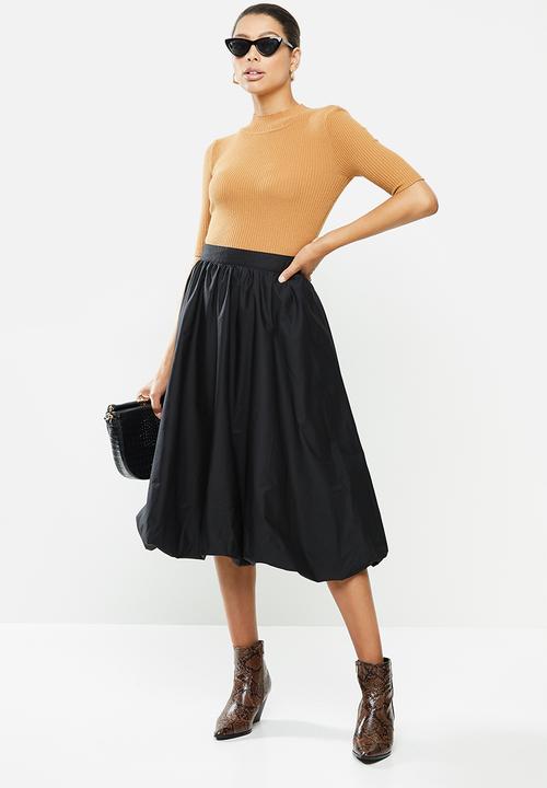 VELVET - Poplin bubble midi skirt - black
