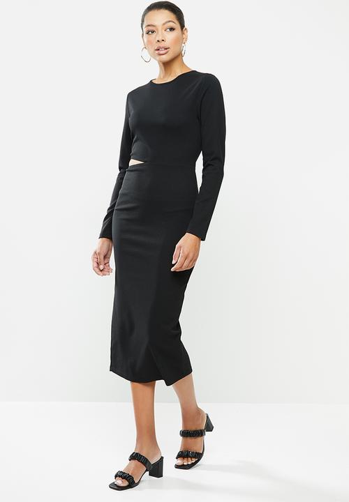 VELVET - Crew neck cut-out bodycon midi dress  - black