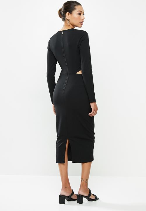VELVET - Crew neck cut-out bodycon midi dress  - black