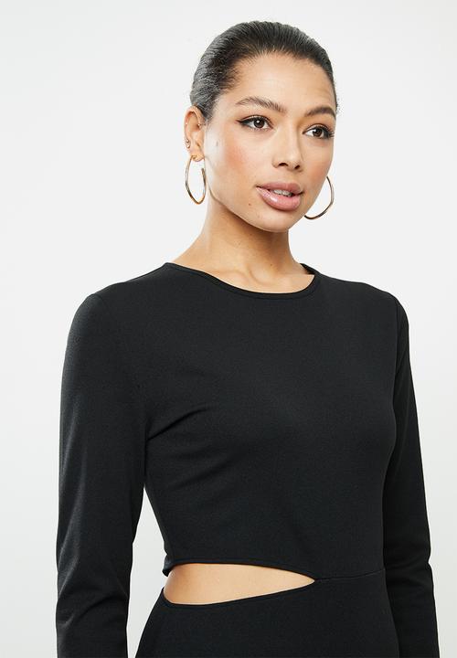 VELVET - Crew neck cut-out bodycon midi dress  - black