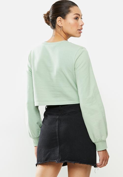 Blake - Fleece knot front cropped sweater - green 