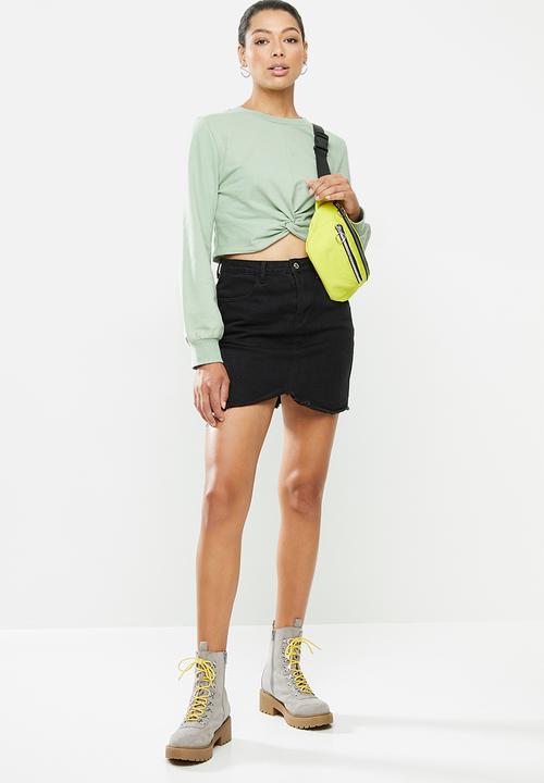 Blake - Fleece knot front cropped sweater - green 