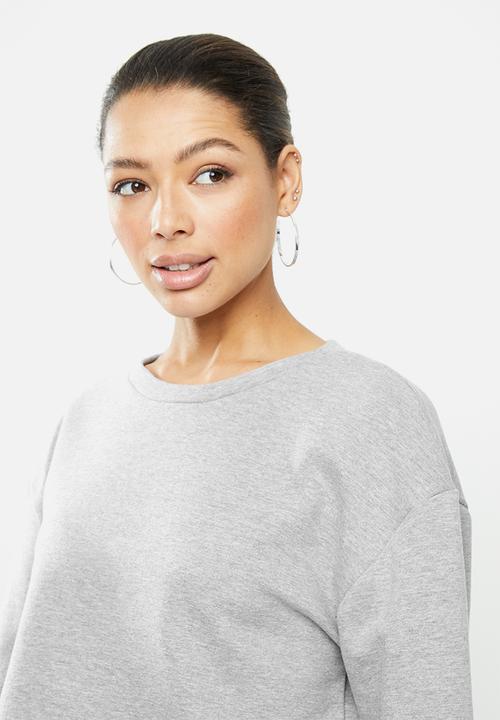 Blake - Fleece bell sleeve cropped sweater - grey 
