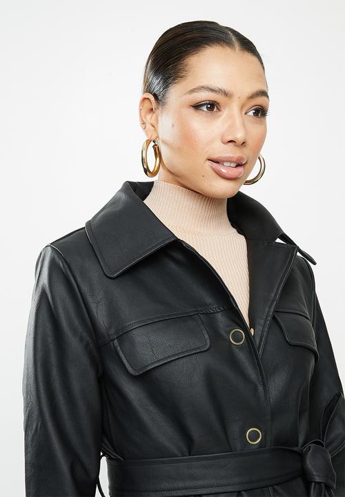 Missguided - Oversized eyelet belted pu jacket - black
