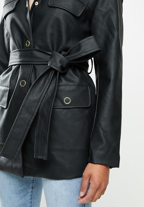 Missguided - Oversized eyelet belted pu jacket - black