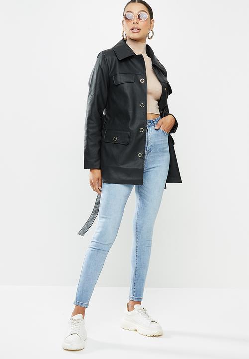 Missguided - Oversized eyelet belted pu jacket - black