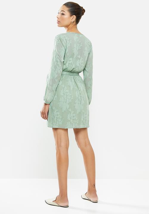 MILLA - Burnout chiffon wrap tea dress - sage