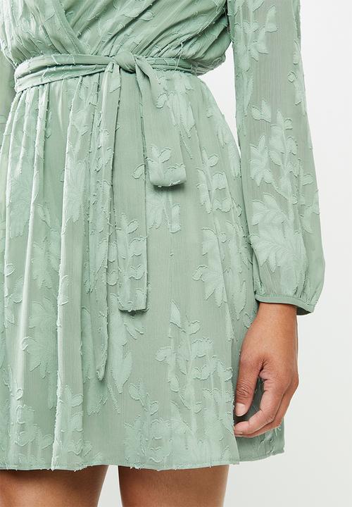MILLA - Burnout chiffon wrap tea dress - sage