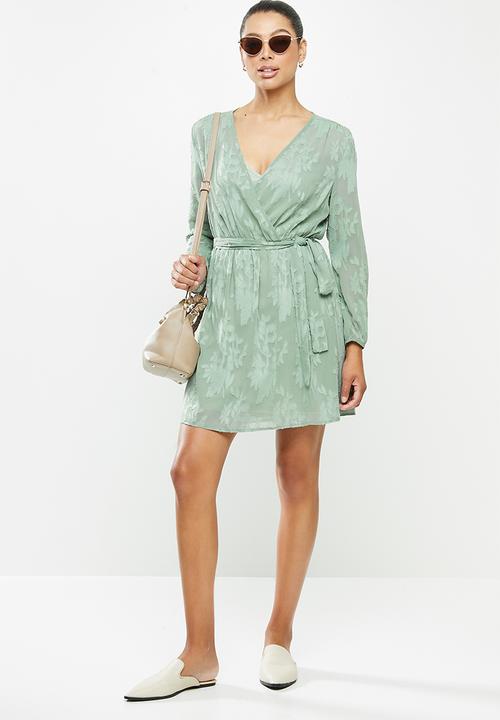 MILLA - Burnout chiffon wrap tea dress - sage