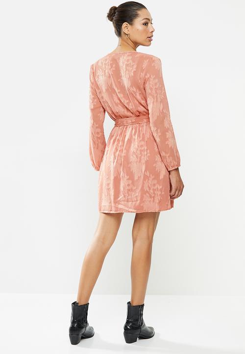 MILLA - Burnout chiffon wrap tea dress - desert rose