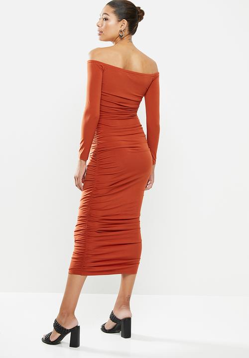 MILLA - Ruched bodycon midaxi dress - orange 