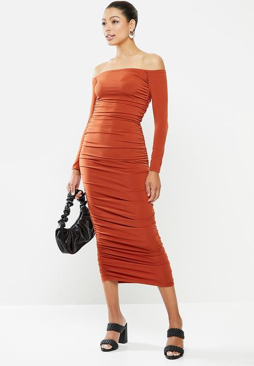 MILLA - Ruched bodycon midaxi dress - orange 