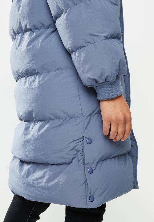 Missguided - Faux fur trim hooded longline puffer - blue