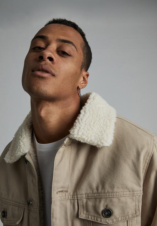 Cotton On - Borg denim jacket - stone