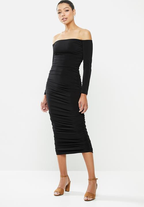 MILLA - Ruched bodycon midaxi dress - black