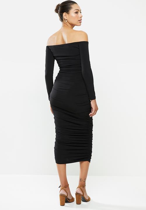 MILLA - Ruched bodycon midaxi dress - black