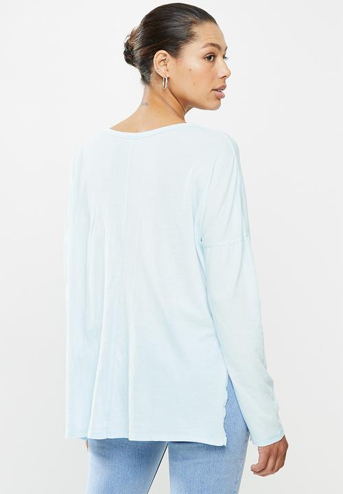 Cotton On - Oversized side split long sleeve top - washed illusion blue