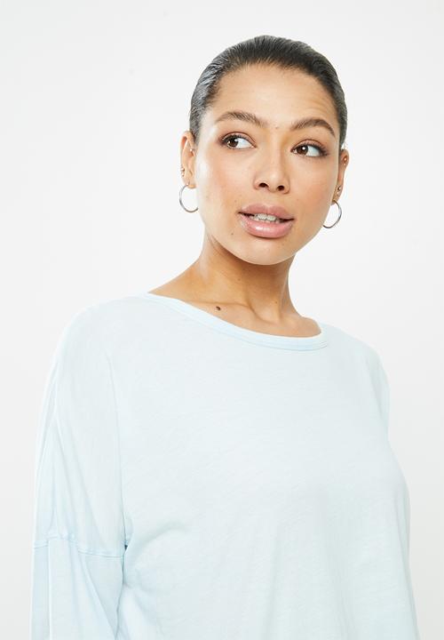 Cotton On - Oversized side split long sleeve top - washed illusion blue
