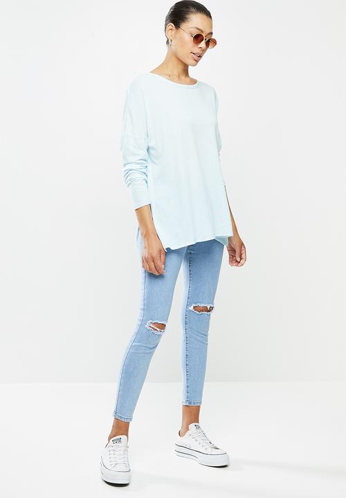 Cotton On - Oversized side split long sleeve top - washed illusion blue