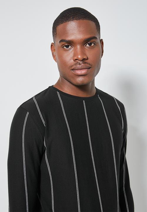 Superbalist - Nate long sleeve vertical stripe tee - black & white
