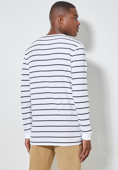 Superbalist - Stripe crew neck tee - white & navy 