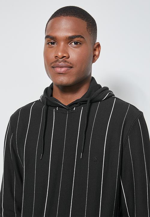 Superbalist - Maddox stripe pullover hoodie - black & white 