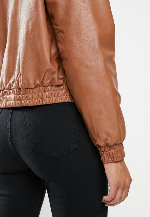 Cotton On - Vegan leather quilted bomber - tan