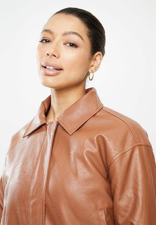 Cotton On - Vegan leather quilted bomber - tan