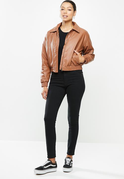 Cotton On - Vegan leather quilted bomber - tan