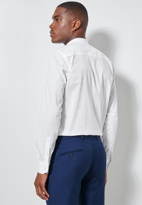 Superbalist - Wu slim strech mandarin shirt - white 