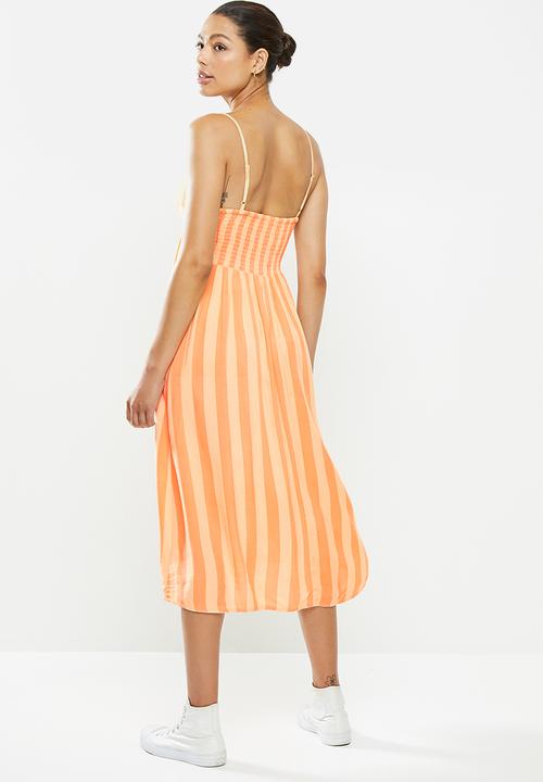 Cotton On - Woven cher strappy twist front midi - caitlyn stripe bold orange