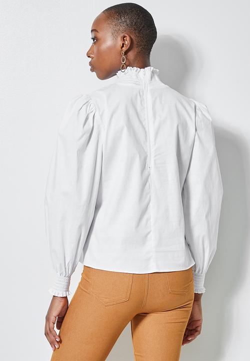 Superbalist - Hi neck shirred blouse - white