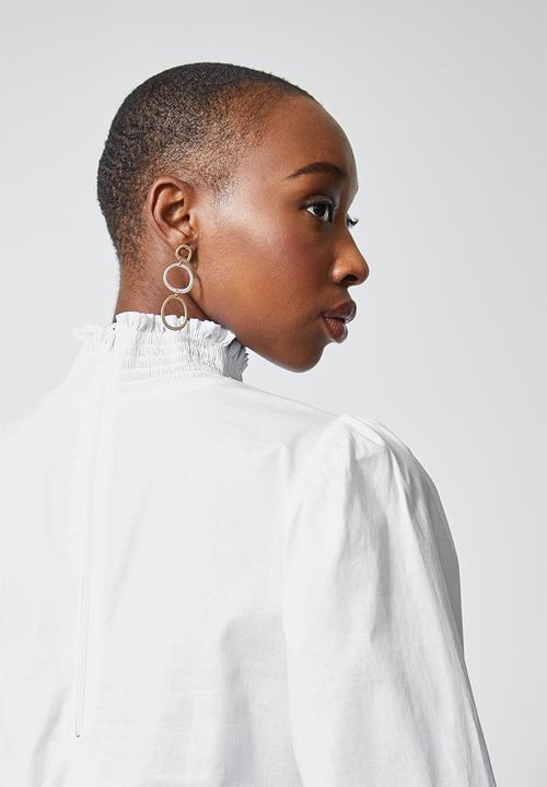 Superbalist - Hi neck shirred blouse - white