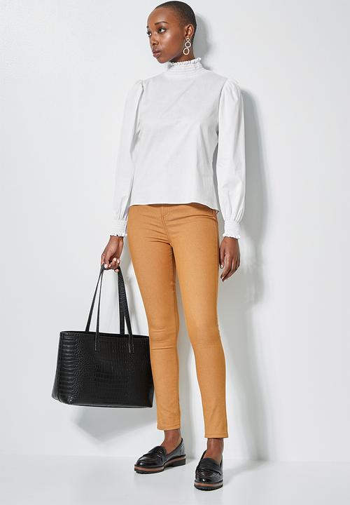 Superbalist - Hi neck shirred blouse - white