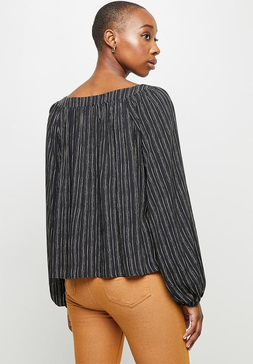 edit - Long sleeve square neck balloon sleeve blouse - black