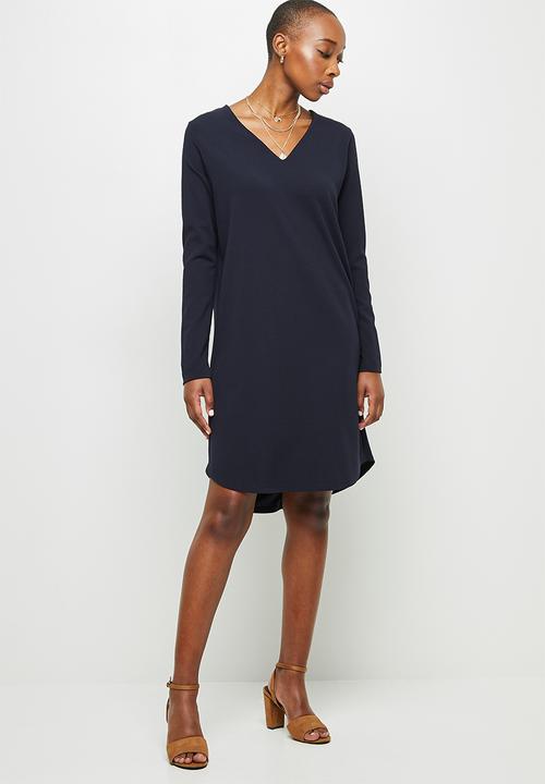 edit - Crepe long sleeve v-neck tunic - navy