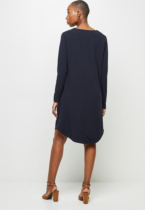 edit - Crepe long sleeve v-neck tunic - navy