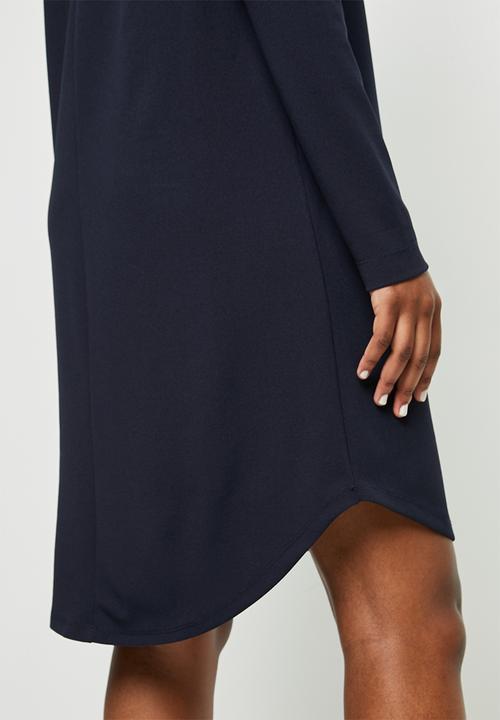 edit - Crepe long sleeve v-neck tunic - navy