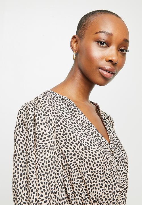 edit - Mandarin collar drawcord a-line midi - beige & black 