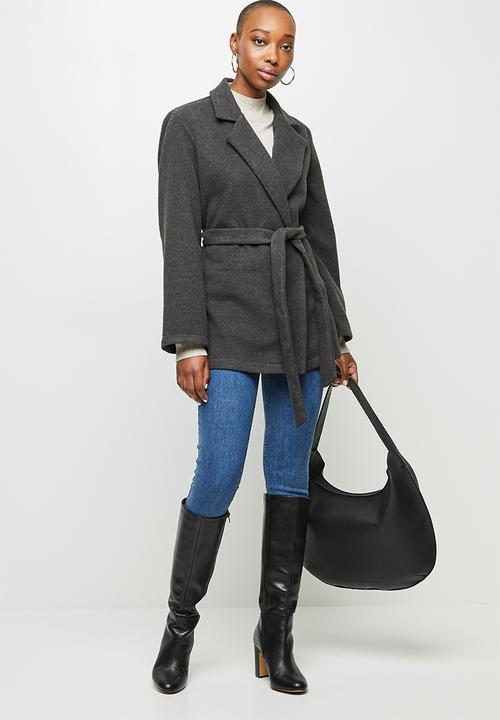 edit - Unlined belted coat - charcoal