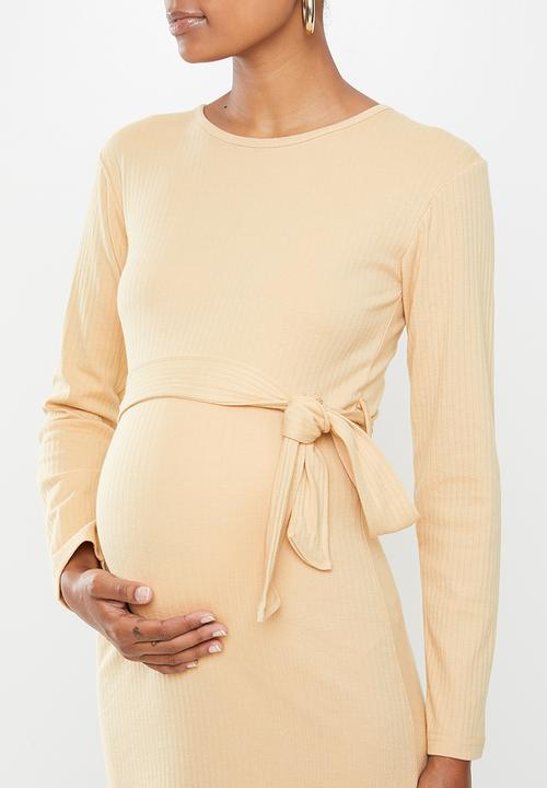 Missguided - Maternity rib midaxi belted dress - taupe